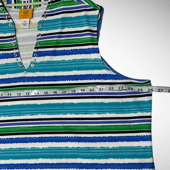 Ruby Rd Women’s Plus-size 2XL V-neck Sleeveless Top Black Green Blue Stripes - Picture 8 of 9